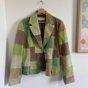 Vintage Green Patchwork 100% Suede Jacket - Green and Brown Size Large